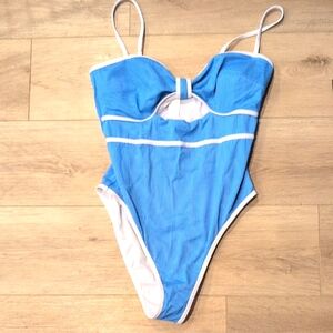 Cupshe XL Blue And White Ribbed One Piece